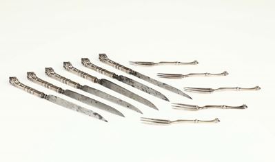 Sei Coltelli, 5 Forchette, in Argento, Venezia, Fine XVII Secolo, Marchio Dell'assaggiatore (dell...