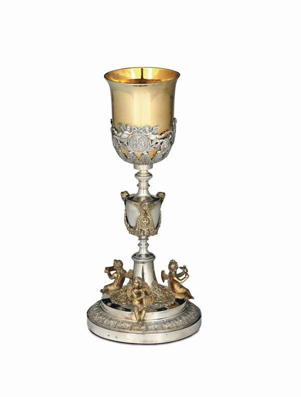 A goblet in molten, embossed, chiselled and gilded silver, Rome, second half of the 19th century, Roman cameral stamp (papal tiara and keys, 1815-1870) and mark for silversmith Salvatore Palica (1847 - 1868)