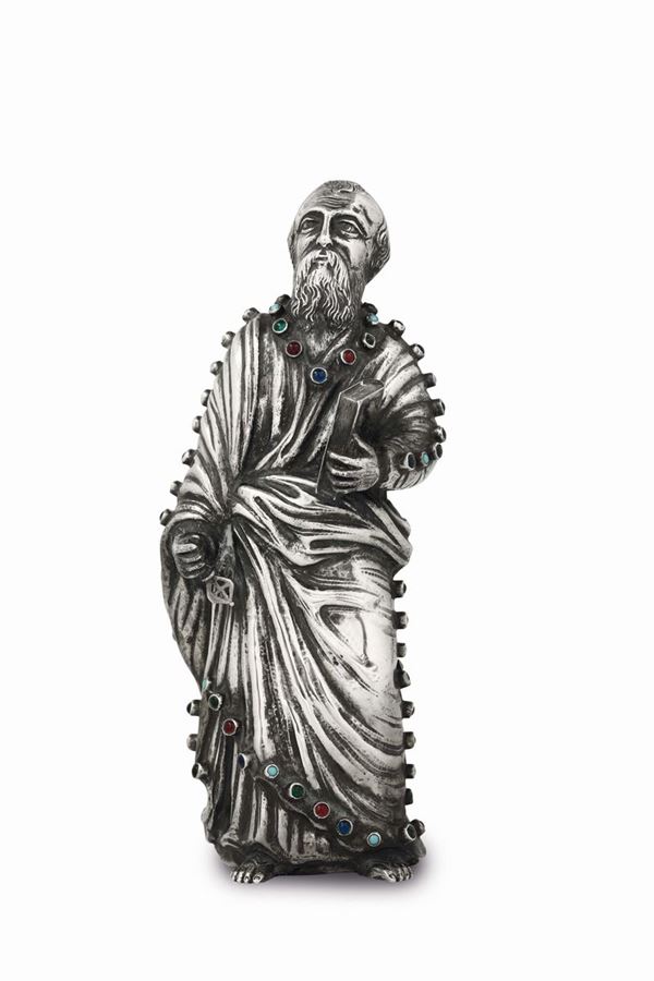 Saint Peter, a sculpture in embossed and chiselled silver and coloured stones, Eastern European art, Russia (?), 18th century (apparently free of punches)