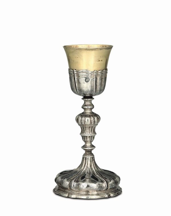 A goblet in embossed and chiselled silver, Naples, 18th century, worn-out city guarantee and consul's mark