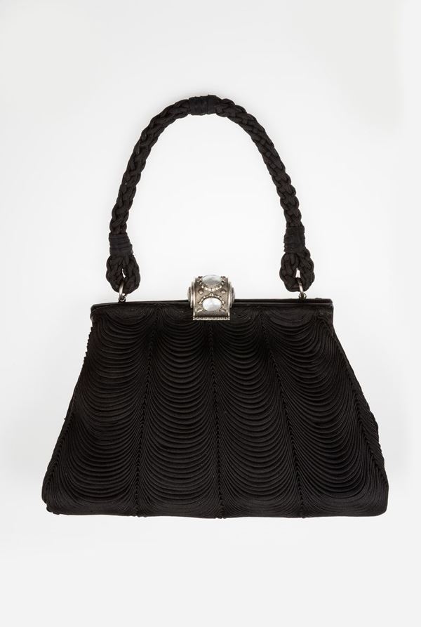 Silk handbag with silver and MOP closure, Mario Buccellati