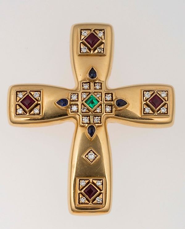 Gem-set and gold Byzantine pendant. Cartier