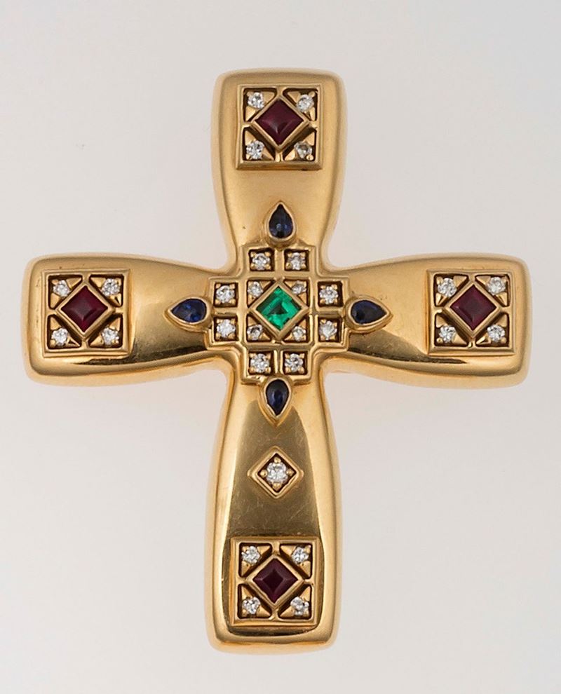 Gem-set and gold Byzantine pendant. Cartier  - Auction Fine Jewels - II - Cambi Casa d'Aste