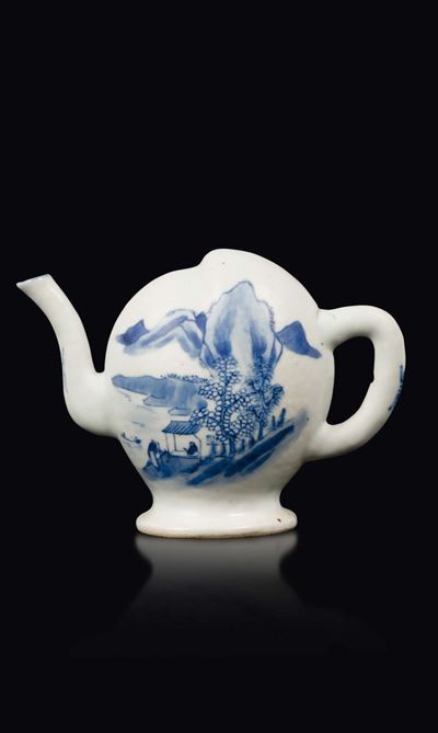 Versatore di Vino in Porcellana Bianca e Blu, Cina, Dinastia Qing, XIX Secolo