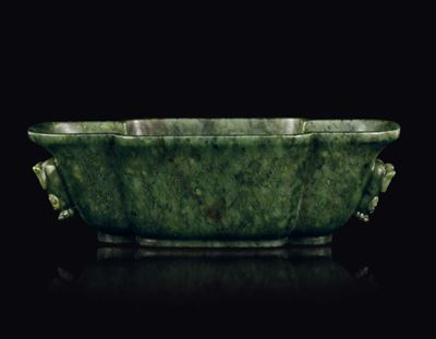 Sciacquapennelli in Giada Verde Spinacio con Manici, Cina, Dinastia Qing, XIX Secolo
