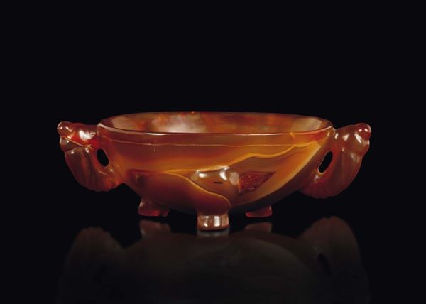 A tripod agate cup with handles, China, 20th century