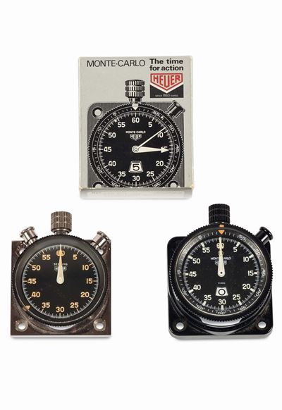Heuer, Set di 2 Orologi, Cronografi per Autovetture. Accompagnati da Scatole, Garanzie e Strument...