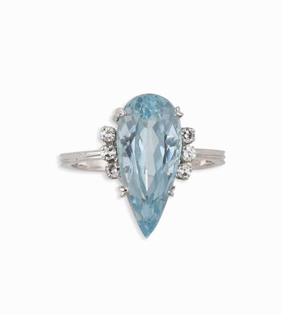 Anello con Acquamarina Taglio a Goccia e Diamanti
