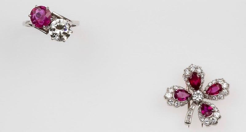 Burma rubies and diamond clip and ring  - Auction Fine Jewels - II - Cambi Casa d'Aste