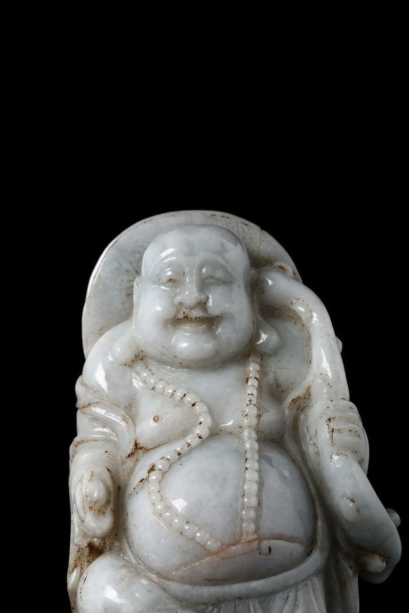 Figura di Buddha Scolpito in Giadeite, Cina, Repubblica, XX Secolo