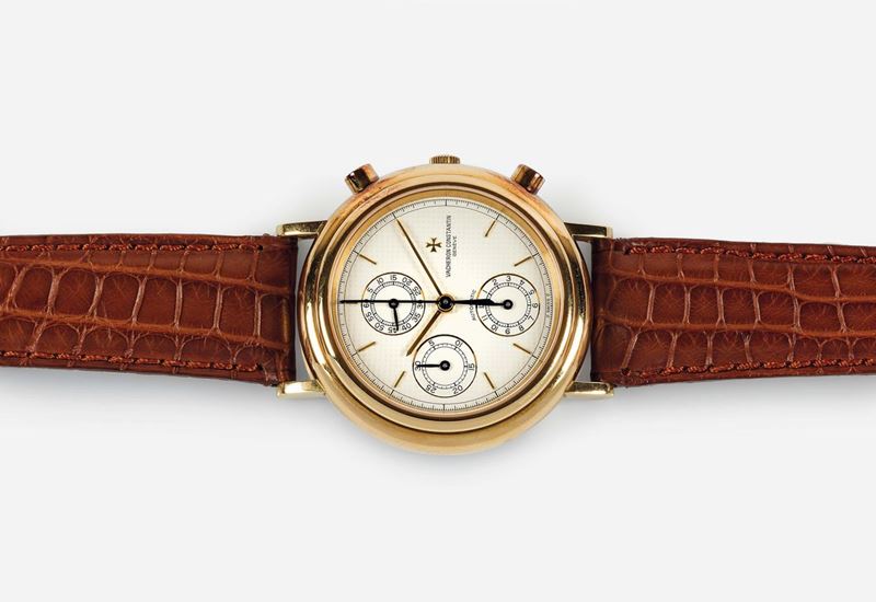 Vacheron Constantin, “Chronograph, Automatic,” movement No. 765912, case No. 605953, Ref. 47001. Fine, self-winding, water-resistant, 18K yellow gold wristwatch with round button chronograph, registers and an 18K yellow gold Vacheron Constantin buckle. Accompanied by original box and Guarantee. Made in the 1990's.  - Auction Watches and Pocket Watches - Cambi Casa d'Aste