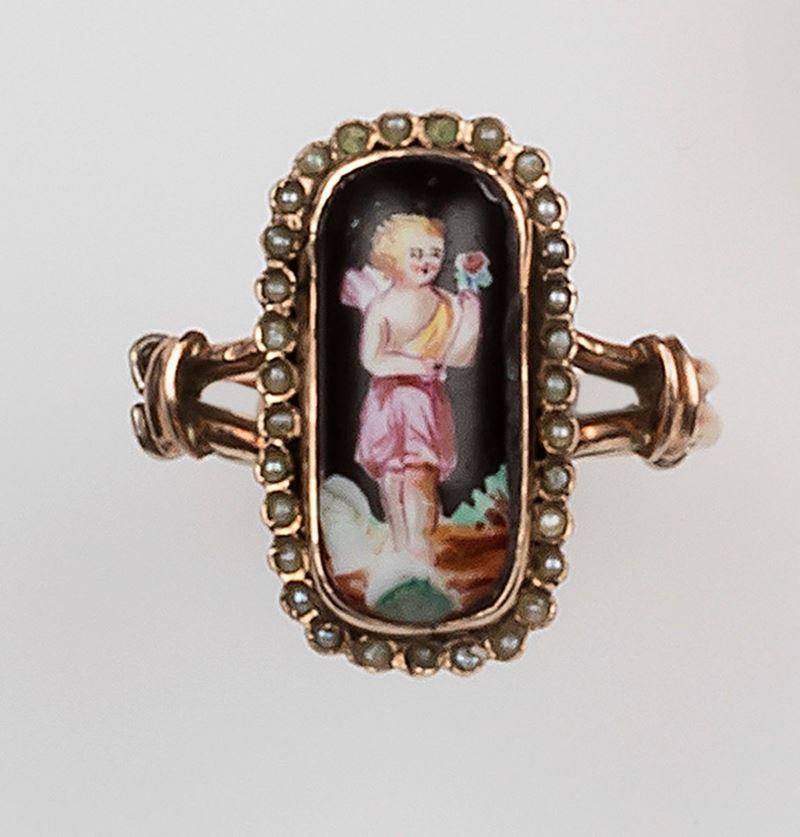 Anello con miniatura e piccole perle  - Asta Fine Jewels - II - Cambi Casa d'Aste