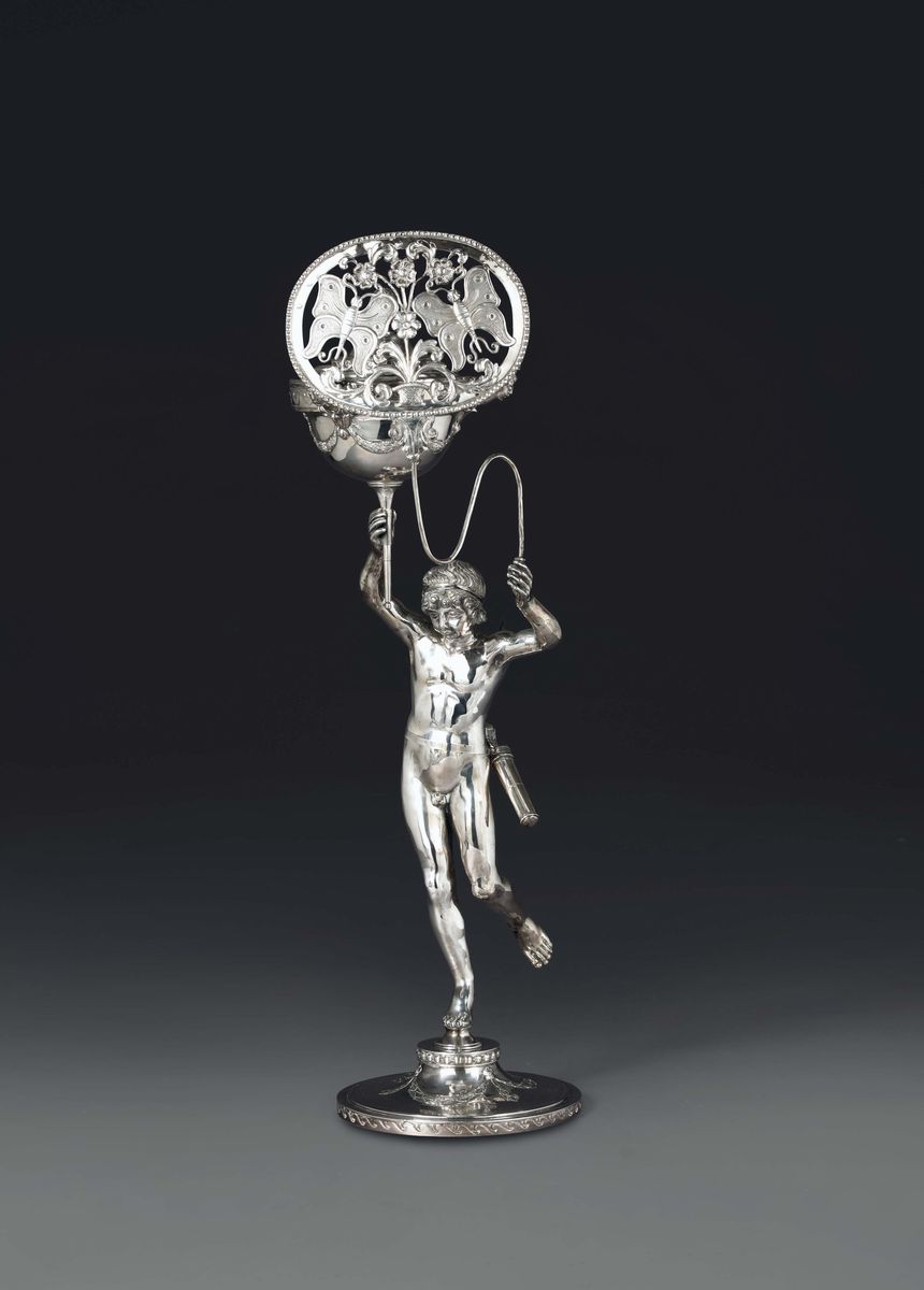 Lampada in Argento Sbalzato e Cesellato, Roma, Bollo Camerale Romano (in Uso dal 1815 al 1870) e ...