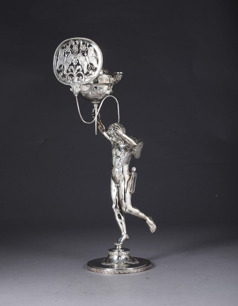 Lampada in Argento Sbalzato e Cesellato, Roma, Bollo Camerale Romano (in Uso dal 1815 al 1870) e ...