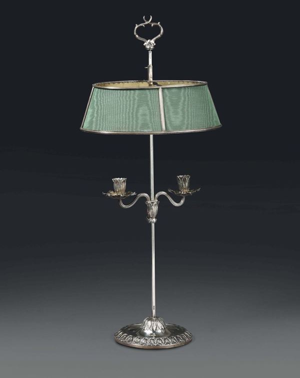 A silver bouillot lamp, Spanish manufacture, goldsmith Juan Altet, guarantee marks for the city of Barcelona for the year 1780