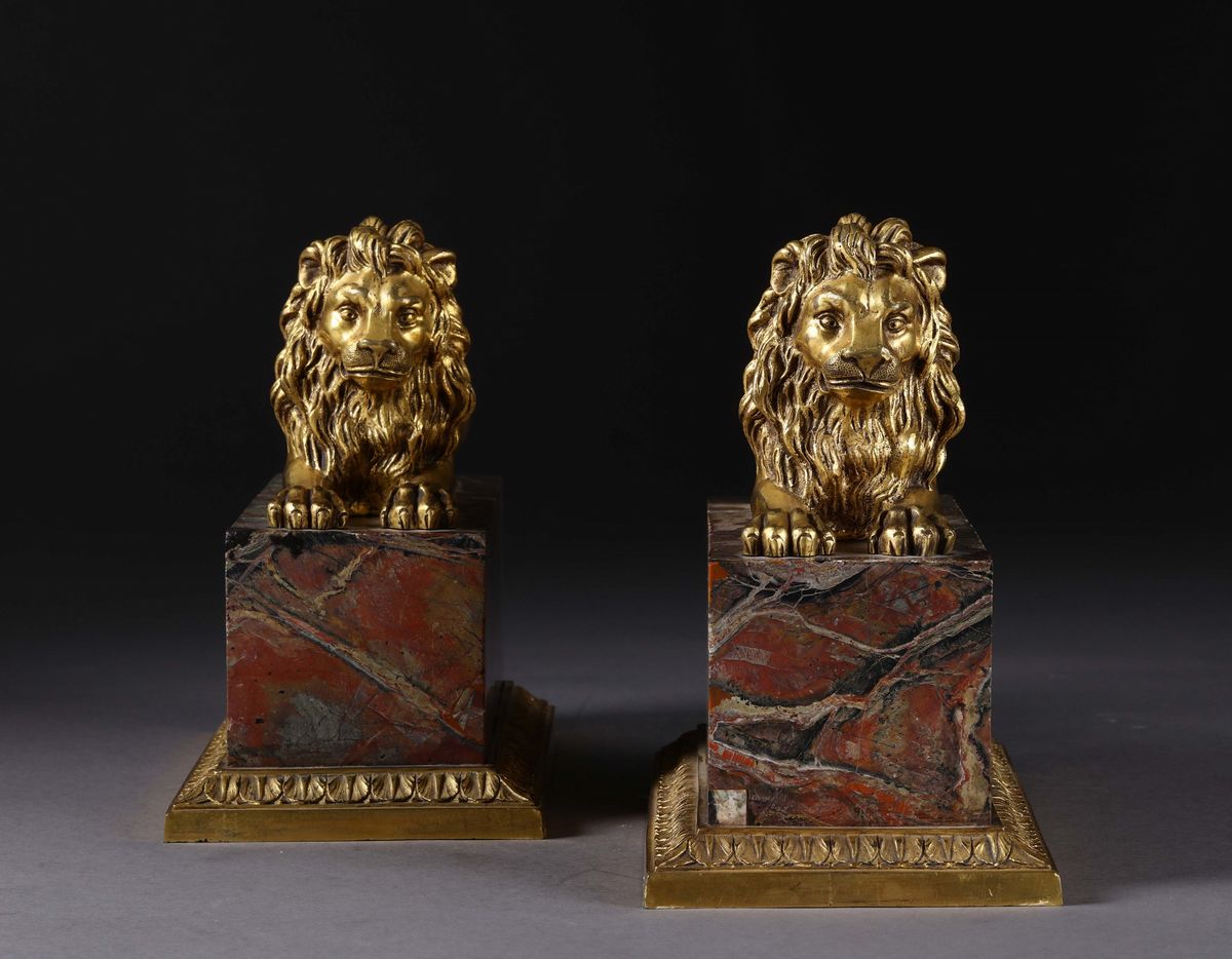 Coppia di Leoncini in Bronzo Dorato, Francia XIX Secolo