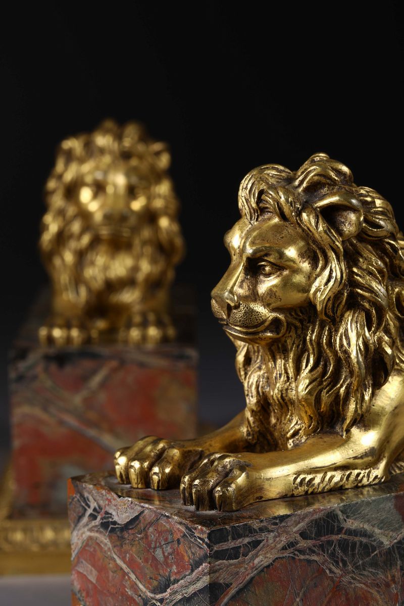 Coppia di Leoncini in Bronzo Dorato, Francia XIX Secolo