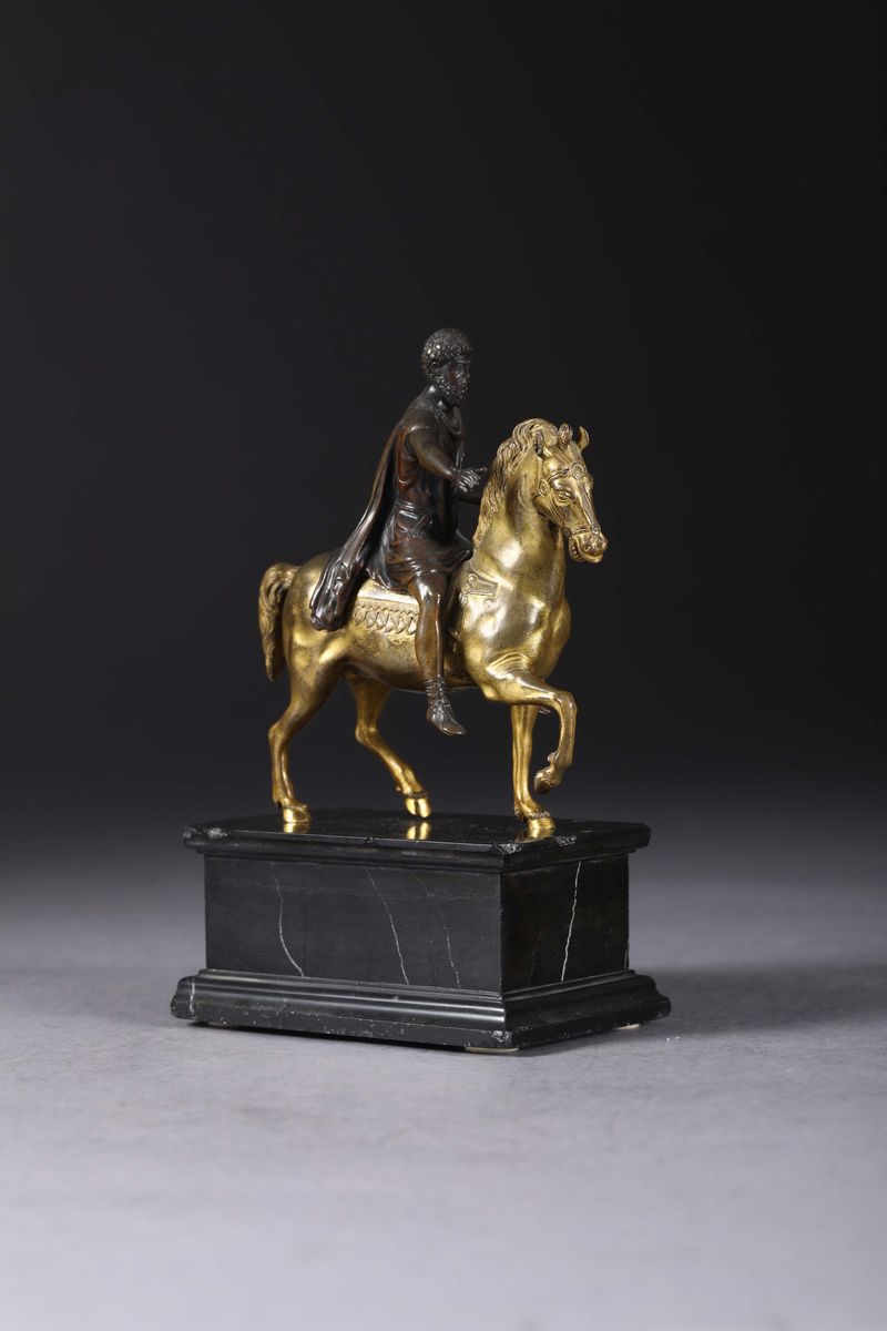 Marco Aurelio a Cavallo in Bronzo Fuso, Cesellato e Dorato. Fonditore Fiorentino o Romano, Inizi ...