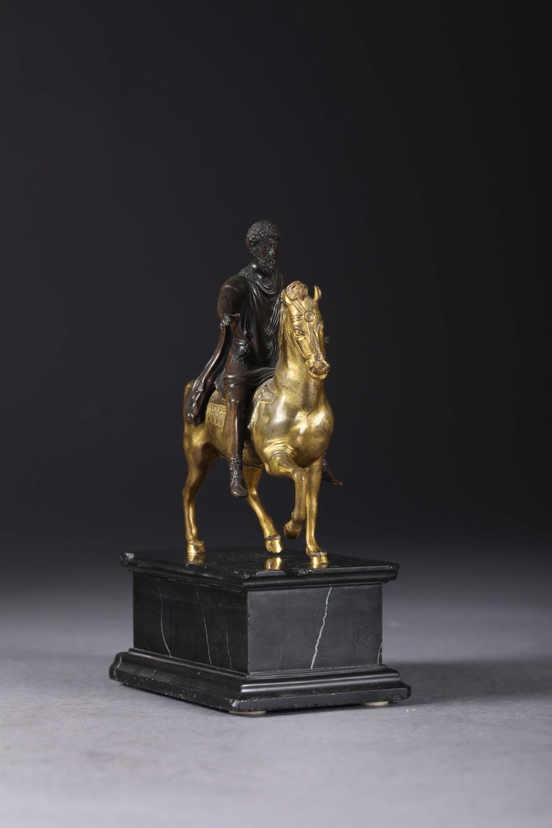 Marco Aurelio a Cavallo in Bronzo Fuso, Cesellato e Dorato. Fonditore Fiorentino o Romano, Inizi ...