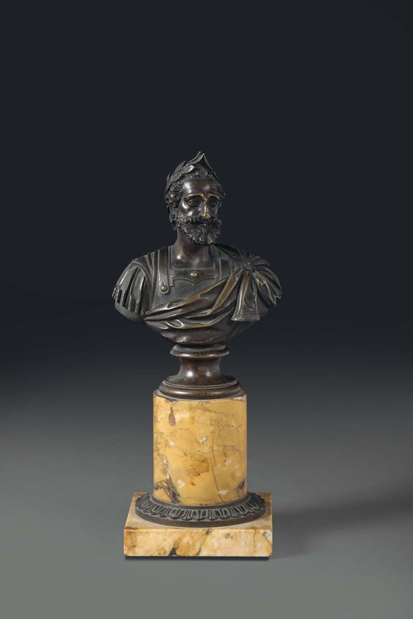 An emperor bust in molten and chiselled bronze. Founder from beyond the Alps, 19th century