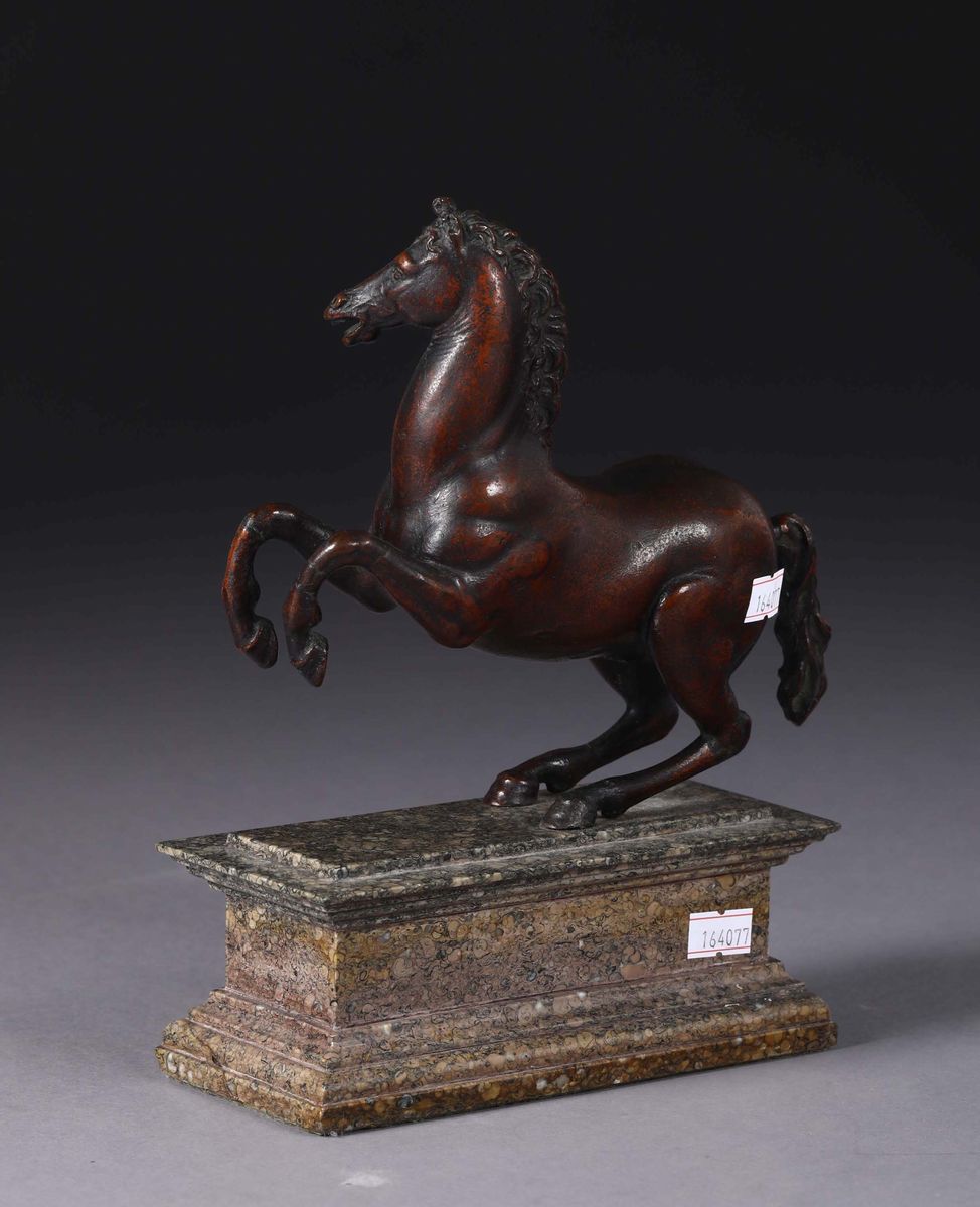 Cavallo Rampante in Bronzo Fuso e Cesellato, Venezia, Inizio del XVI Secolo