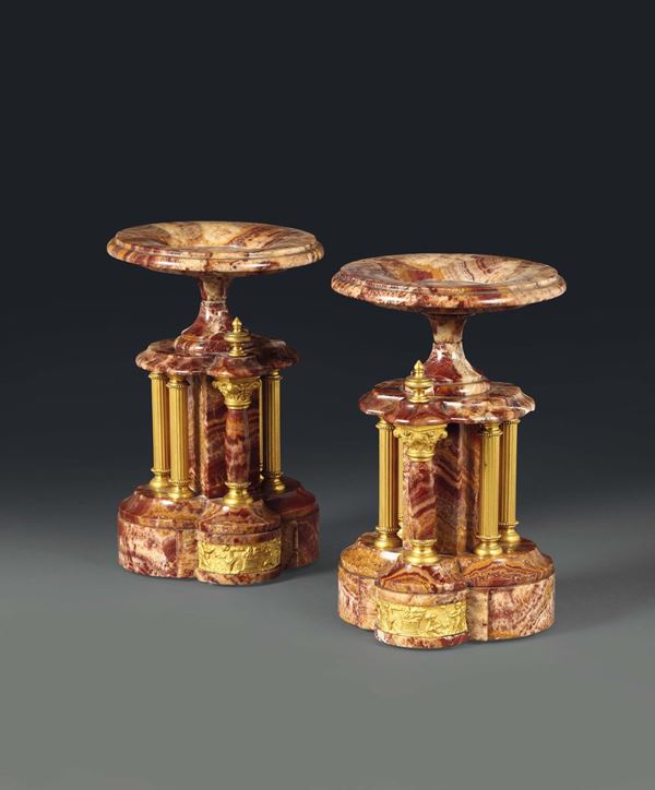 A pair of stands in marble and gilt bronze, France late 19th century