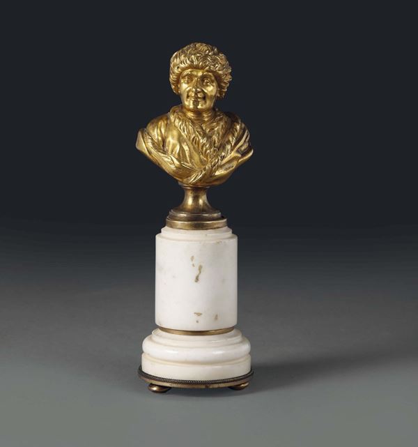 A bust of philosopher J.A. Rousseau in molten, chiselled and gilt bronze, France 19th century