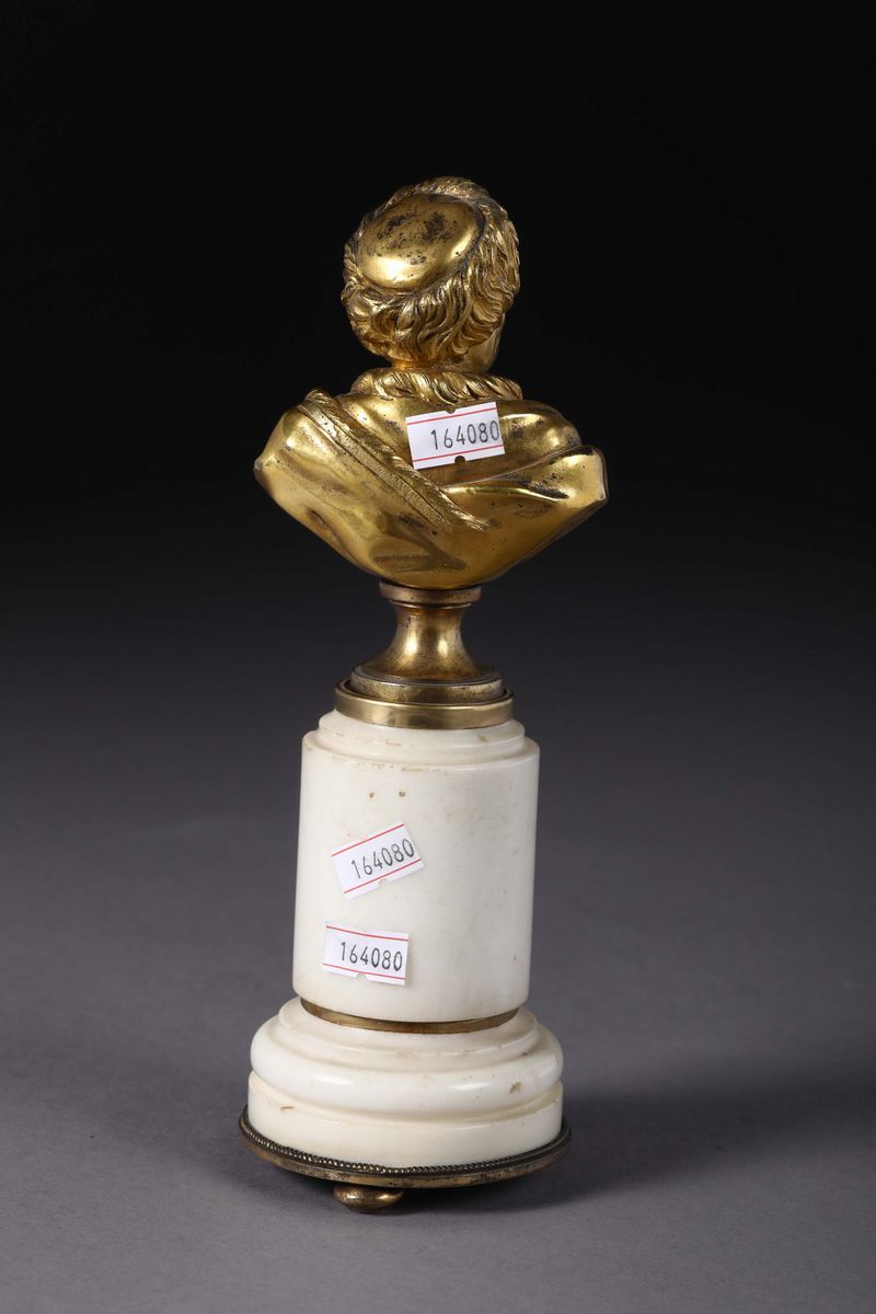 Busto del Filosofo J.a. Rousseau in Bronzo Fuso, Cesellato e Dorato, Francia XIX Secolo