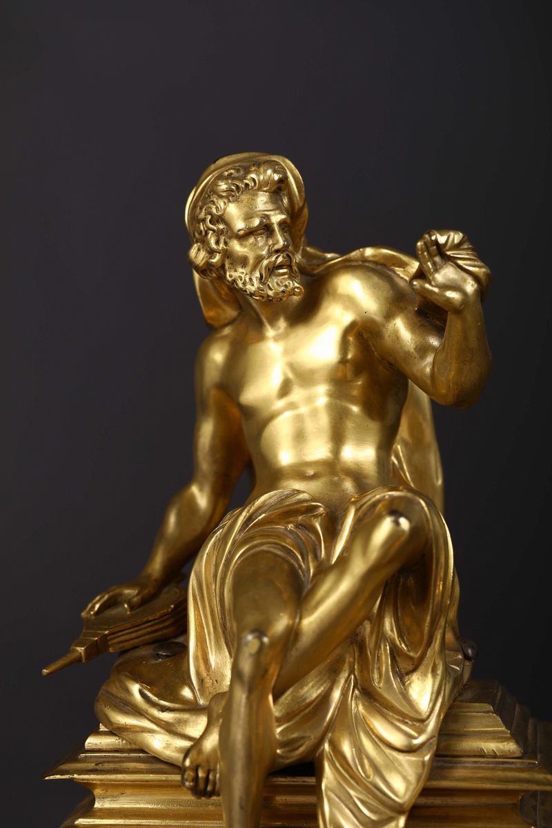 Coppia di Alari in Stile Luigi XIV in Bronzo Dorato, Francia XIX Secolo