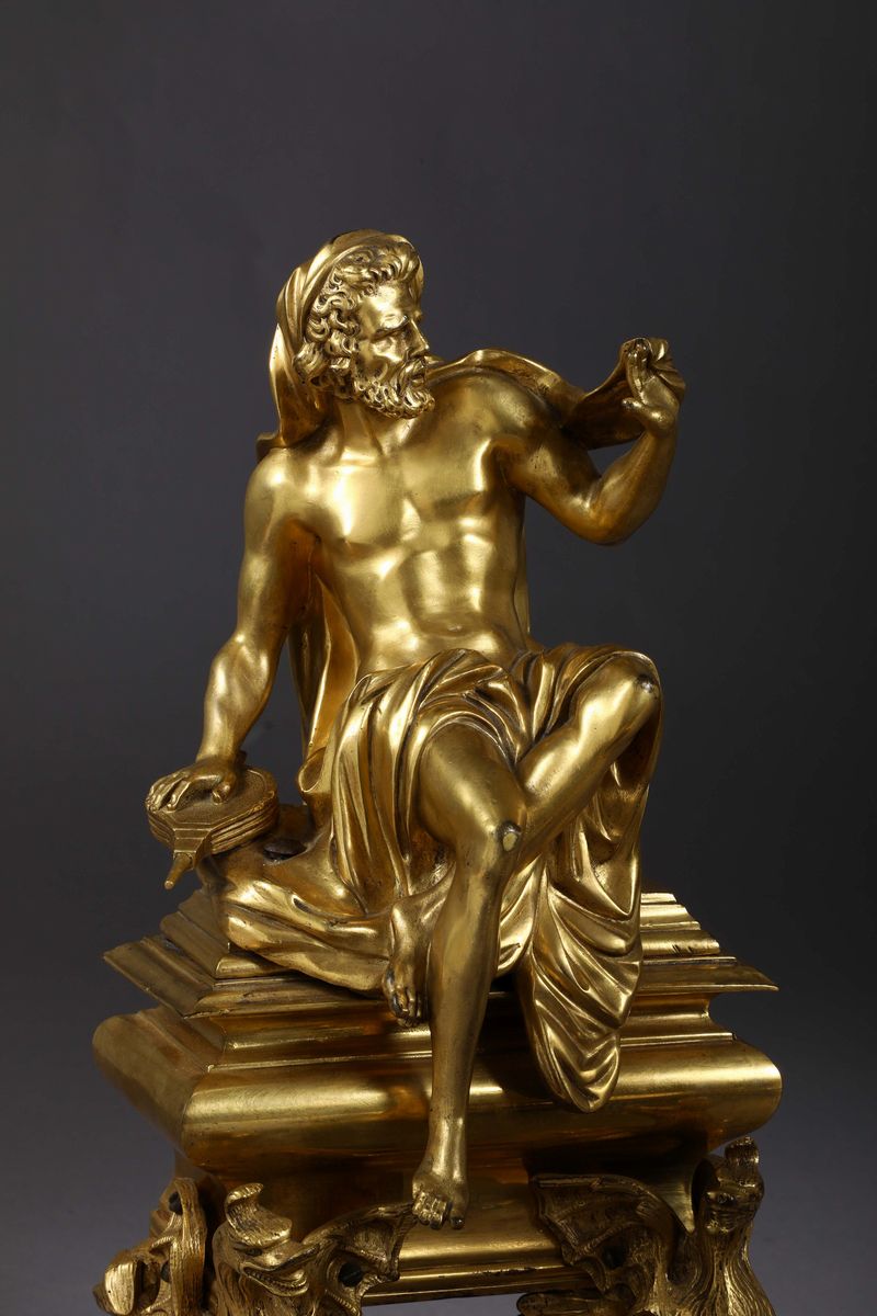 Coppia di Alari in Stile Luigi XIV in Bronzo Dorato, Francia XIX Secolo