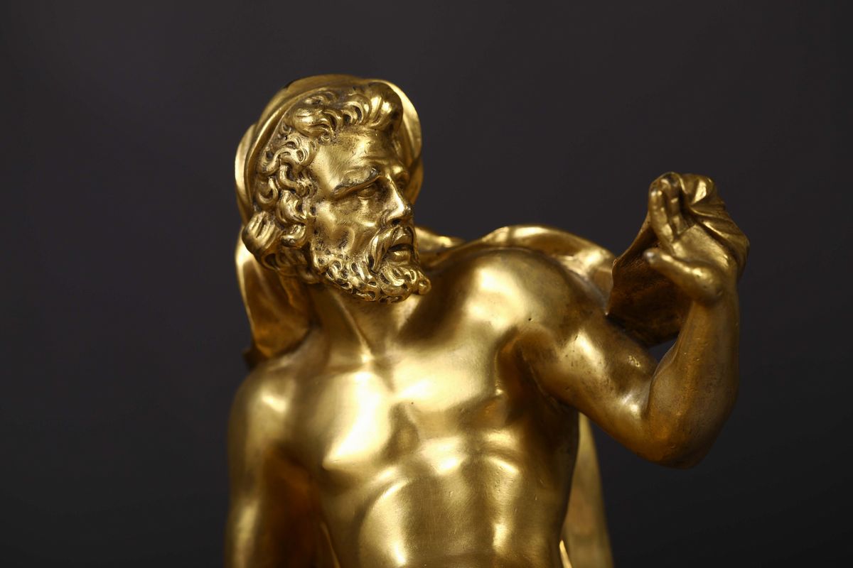 Coppia di Alari in Stile Luigi XIV in Bronzo Dorato, Francia XIX Secolo