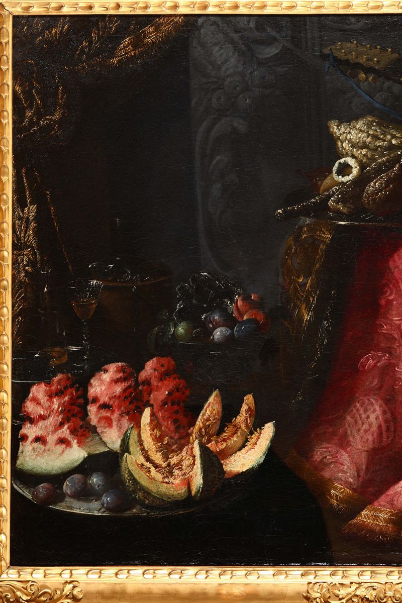 Pietro Navarra (roma, Attivo 1685 - 1714)natura Morta con Chitarra, Frutta e Canditi