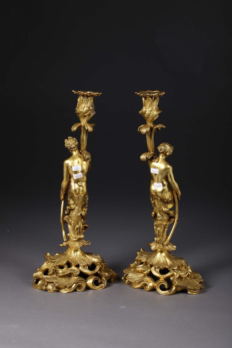 Coppia di Candelieri in Bronzo Dorato, Francia XIX Secolo