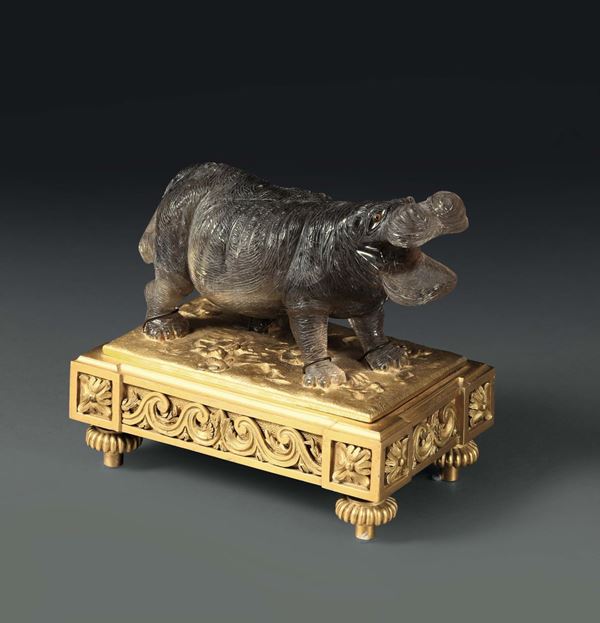 A hippo carved in grey quartz. Europe (Russia?), manufacture of the 19th - 20th century, likely by the  [..]