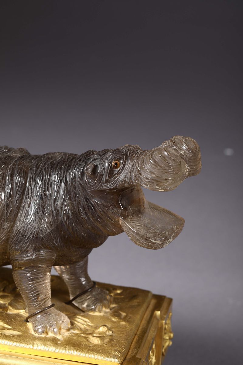 Ippopotamo Scolpito in Quarzo Grigio. Europa (russia?), Manifattura del XIX-XX Secolo, Possibile ...