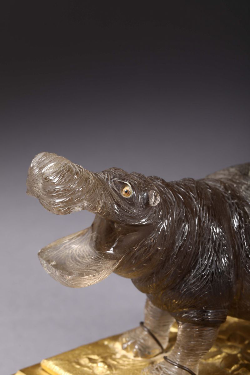 Ippopotamo Scolpito in Quarzo Grigio. Europa (russia?), Manifattura del XIX-XX Secolo, Possibile ...