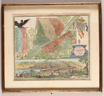Homann(eredi)florentia.pianta e Veduta della Città di Firenze. 1731