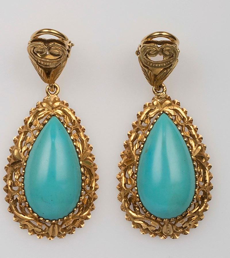 Pair of turquoise pendent earrings  - Auction Fine Jewels - II - Cambi Casa d'Aste