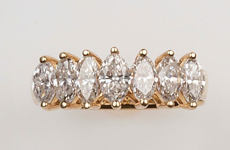 Anello con diamanti taglio navette  - Asta Fine Jewels - II - Cambi Casa d'Aste
