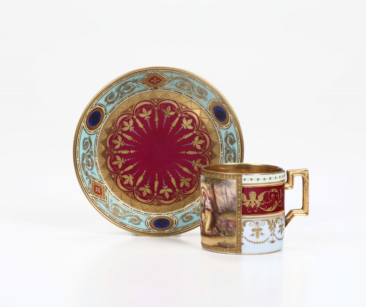 Tazza e Piattino Pseudo Vienna, Seconda Metà del XIX Secolo