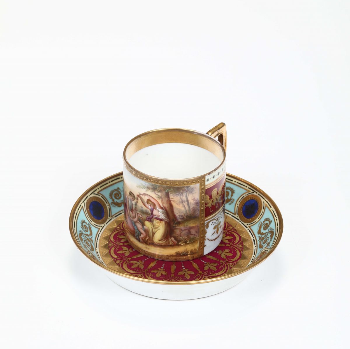Tazza e Piattino Pseudo Vienna, Seconda Metà del XIX Secolo