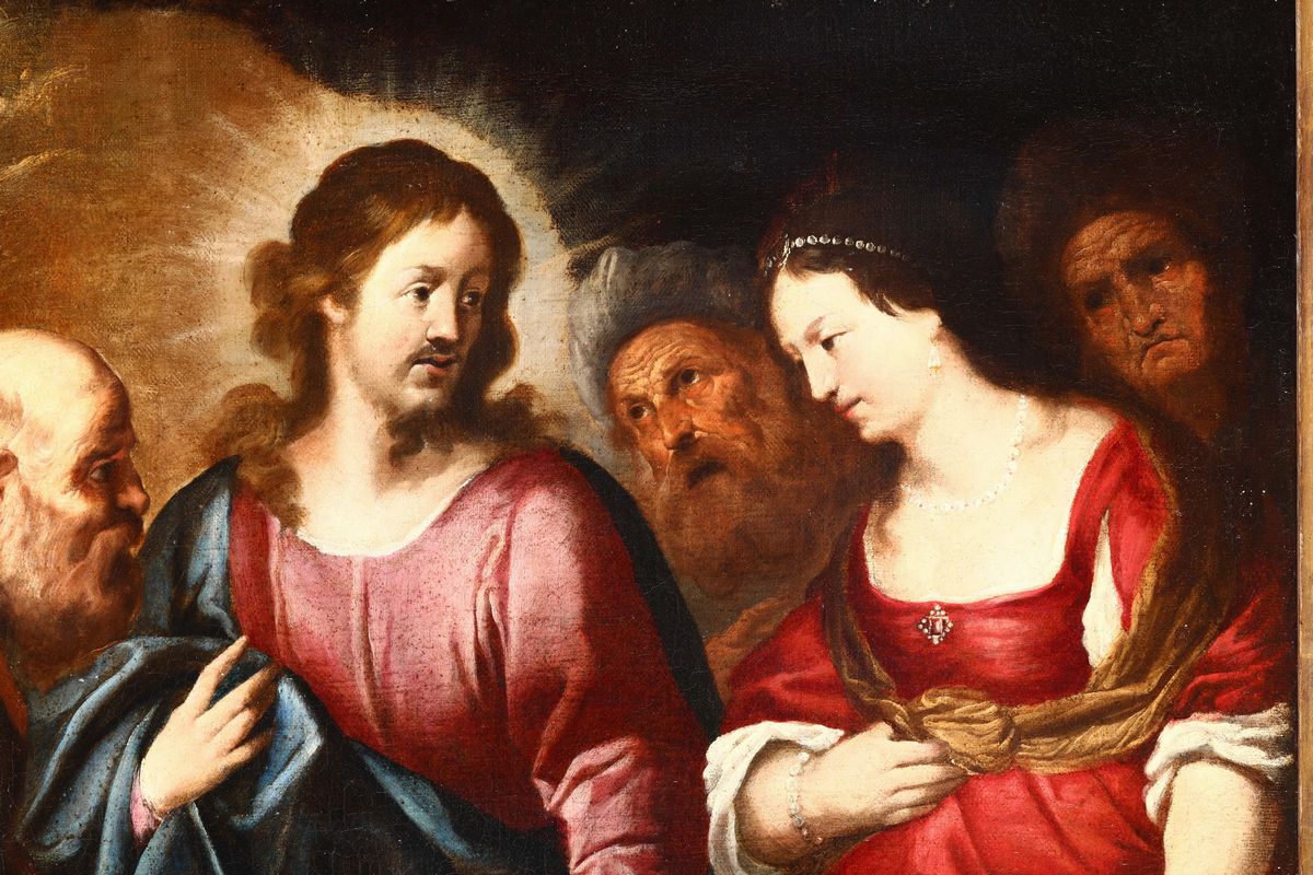 Orazio De Ferrari (voltri 1605 - Genova 1657)cristo e L’adultera