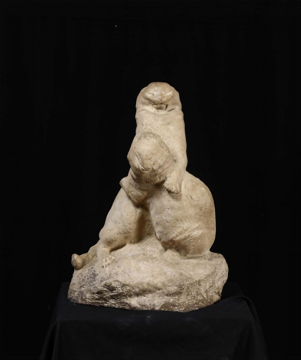 Scultura in Marmo? Raffigurante Lotta di Gatti