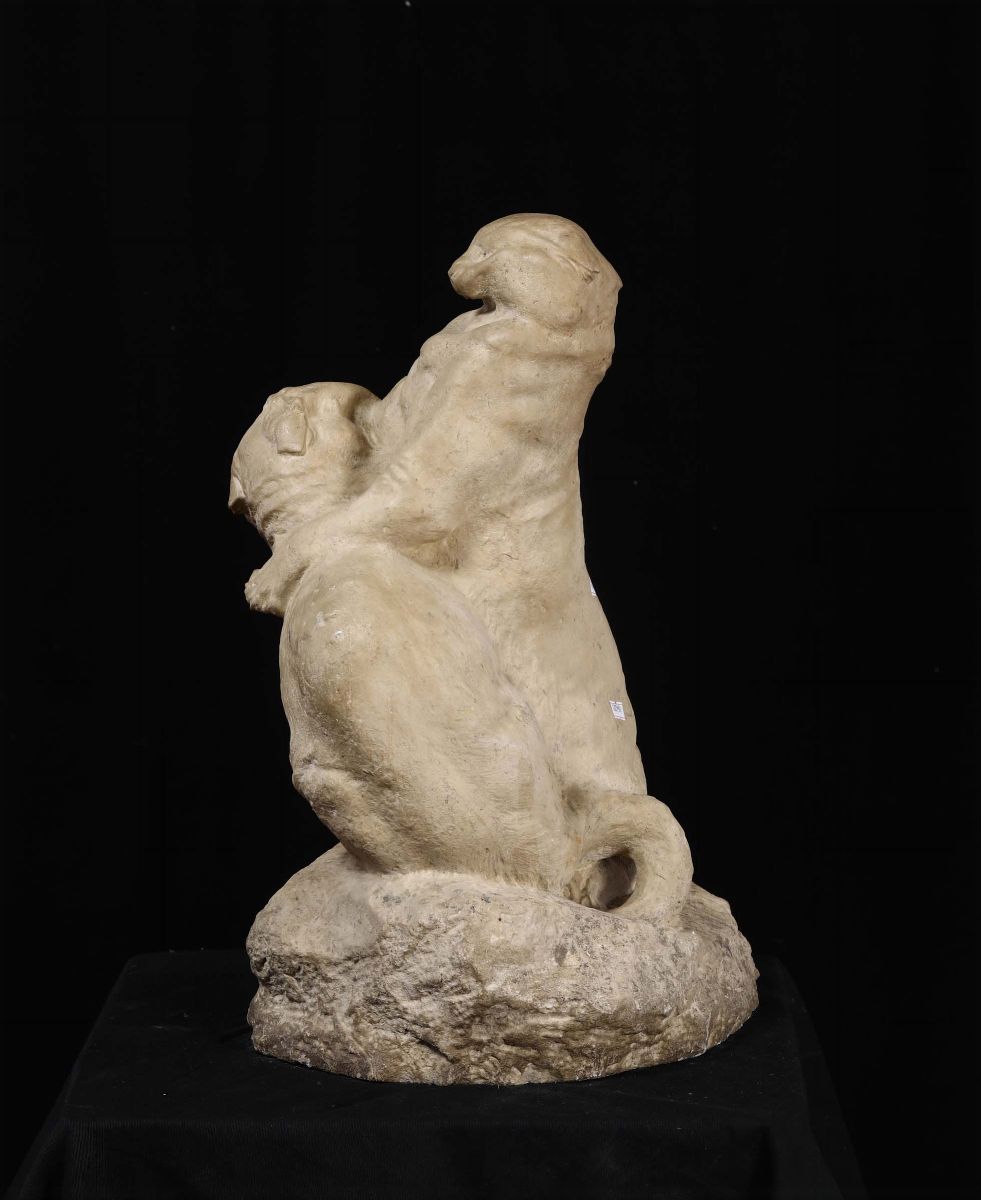 Scultura in Marmo? Raffigurante Lotta di Gatti