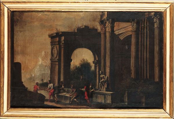 Scuola italiana del XVIII secolo Quattro paesaggi con personaggi