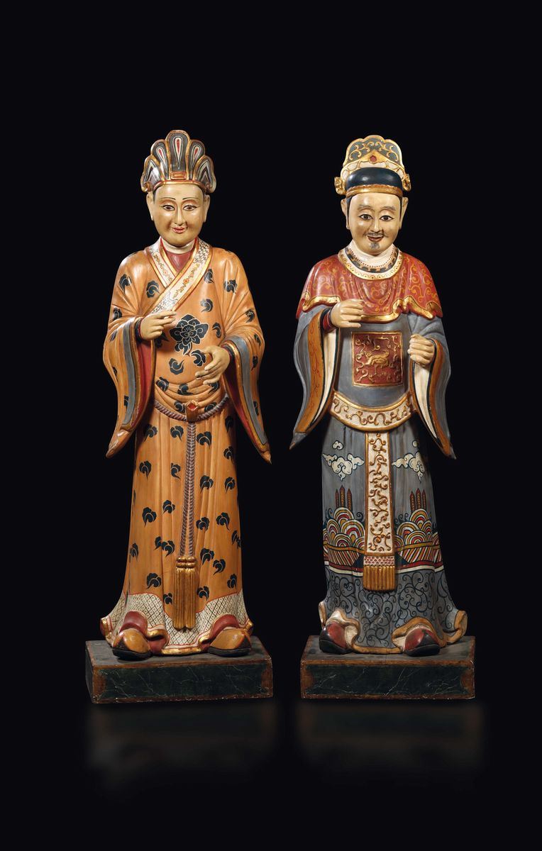 Coppia di Imperatori in legno dipinto, XIX-XX secolo  - Auction Fine Art - Cambi Casa d'Aste