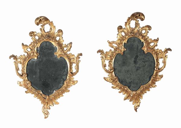 A pair of small Louis XV mirrors, Genoa 18th century