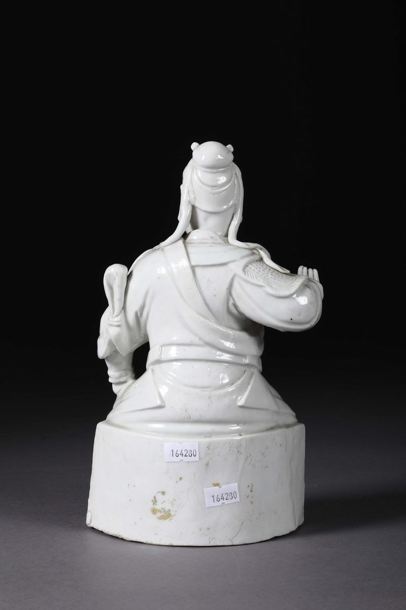 Dignitario Seduto in Porcellana Blanc De Chine, Cina, Dinastia Qing, XIX Secolo