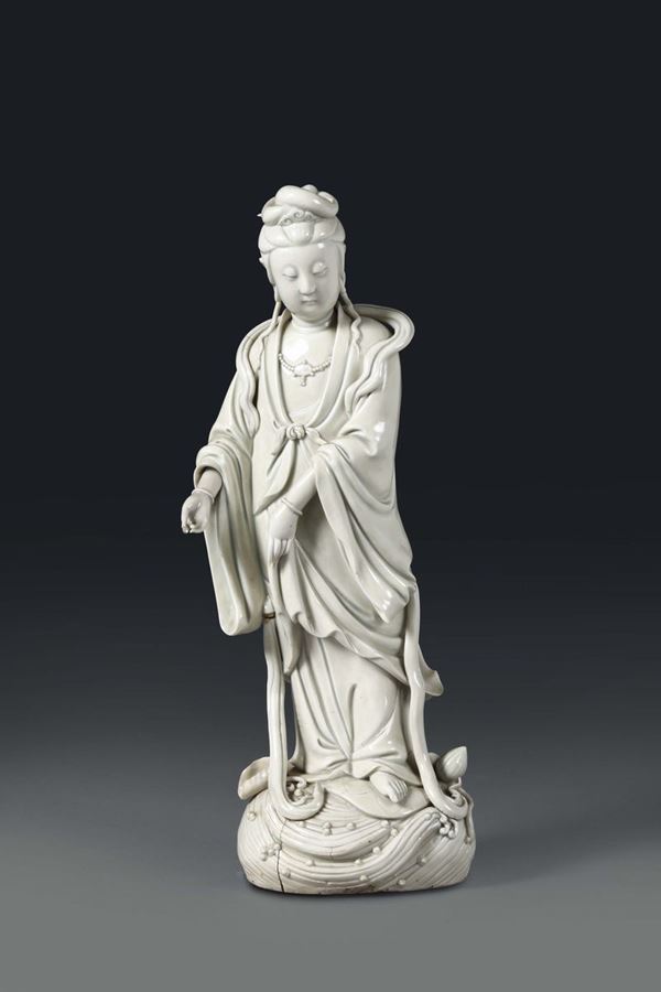 A Guanyin in Blanc de Chine porcelain, China, Qing dynasty, 18th century