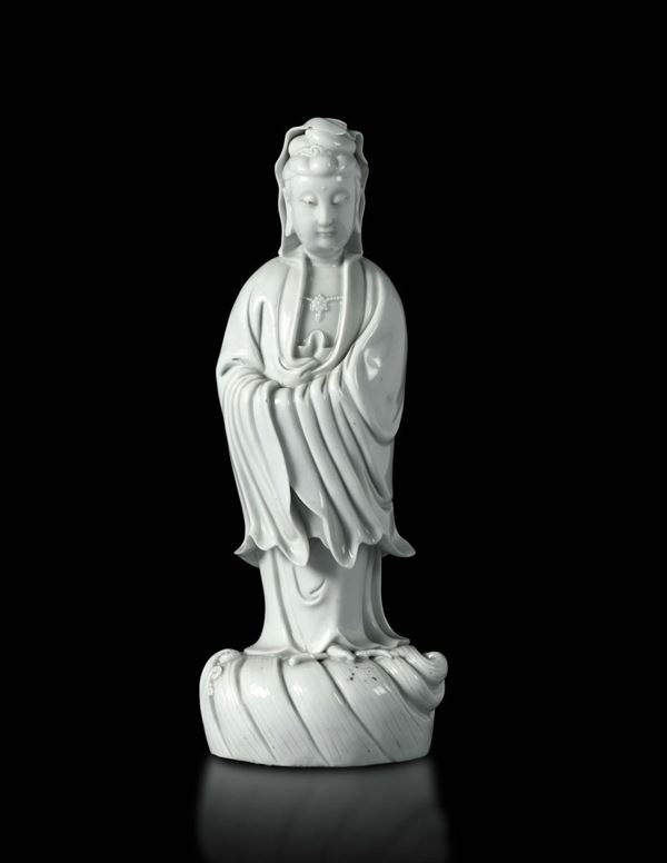 A Guanyin in Blanc de Chine porcelain, China, Qing dynasty, 19th century